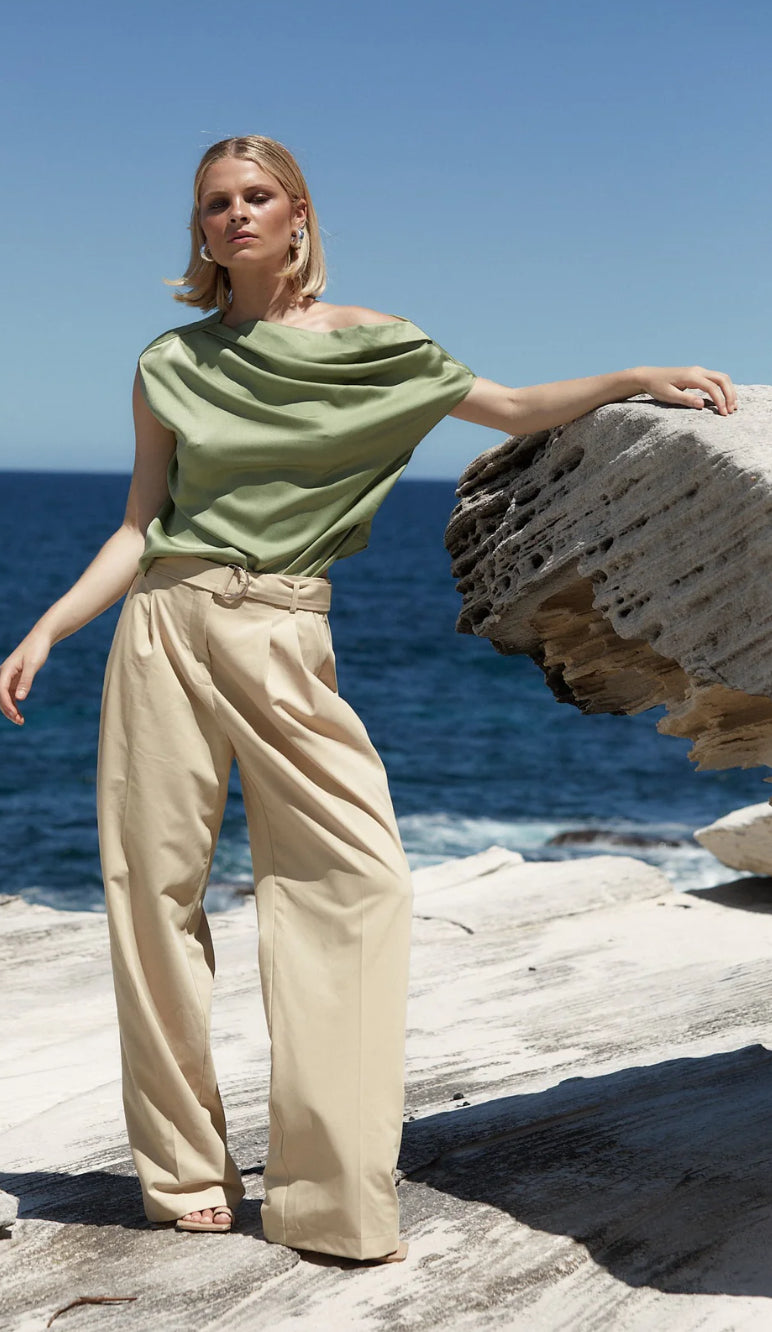 Kaylee Sage Satin Top