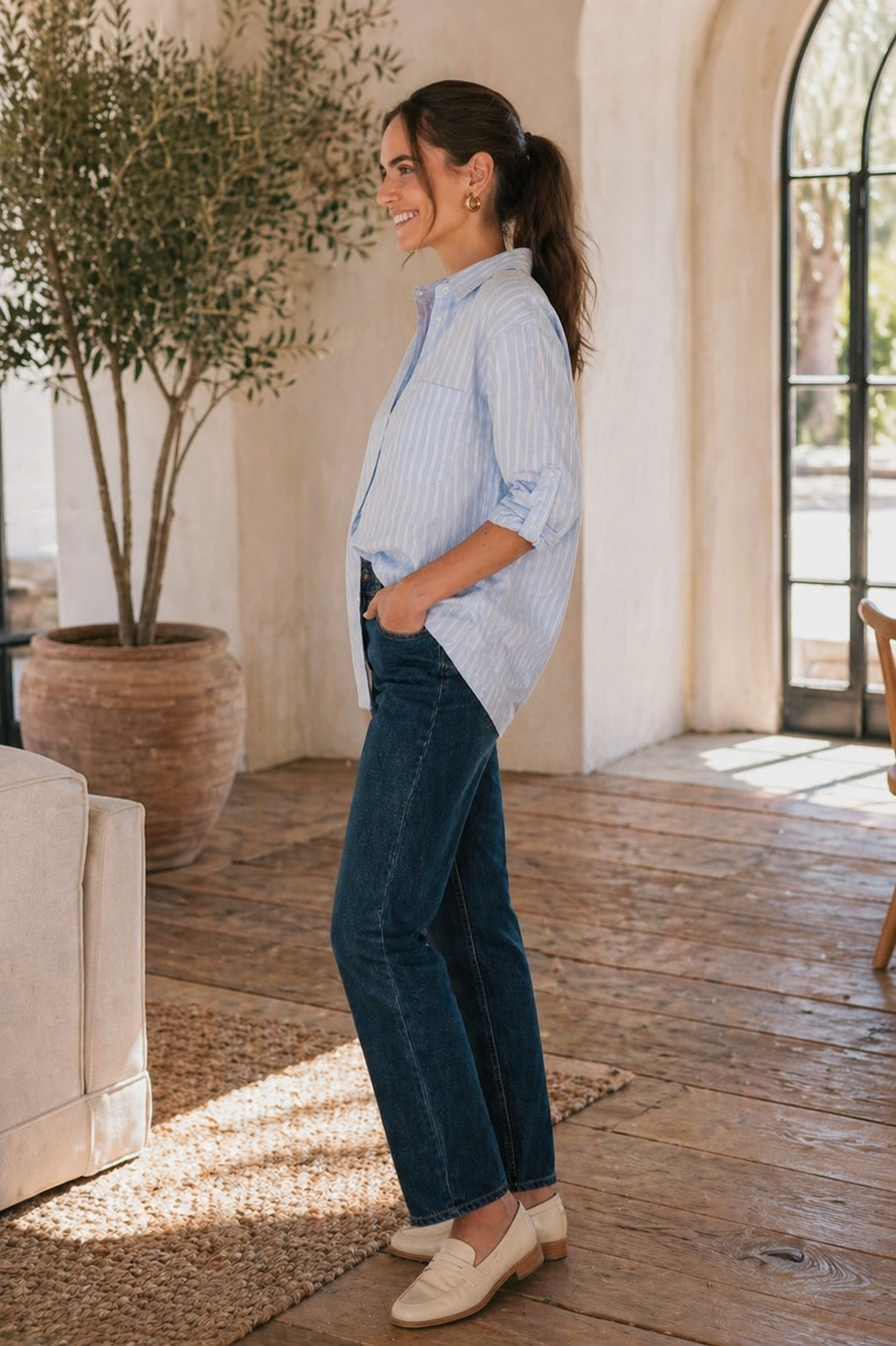 Jessica Pinstripe Button-Up Shirt | Relaxed Fit Cotton Shirt