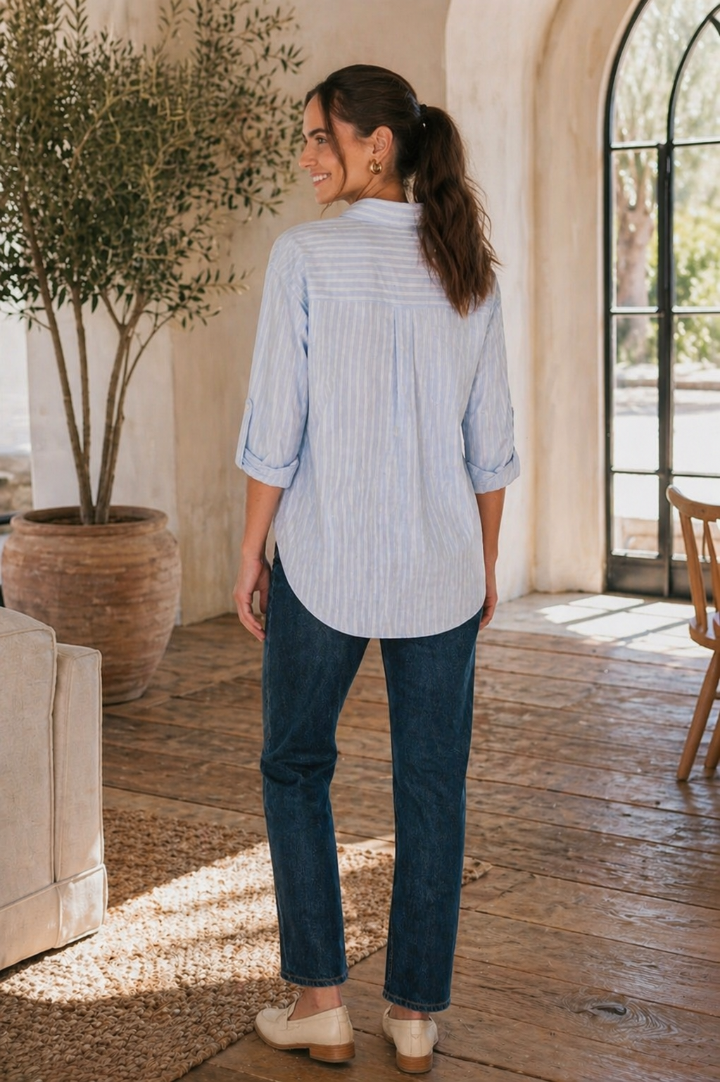 Jessica Pinstripe Button-Up Shirt | Relaxed Fit Cotton Shirt